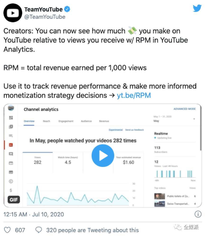 视频博主的收益是咋算的 Youtube终于公开了
